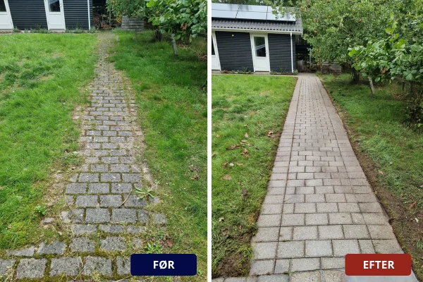 Havegang — ukrudt og mos fjernet